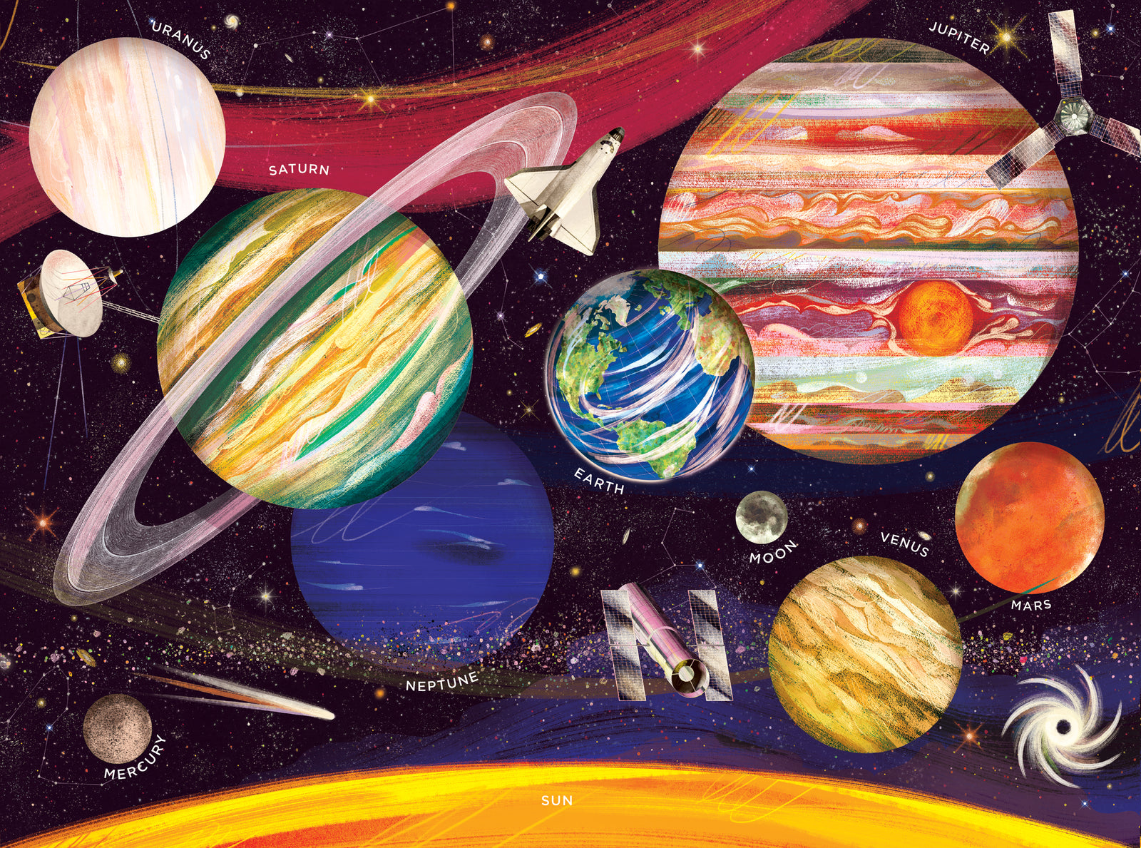 Planets of solar system draw – Line art illustrations