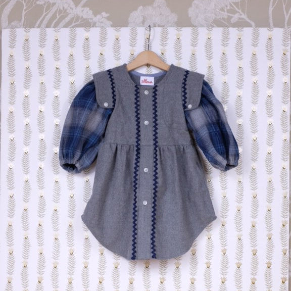 Gloria Upcycled Flannel Shirt Dress - 3T Grey/Blue