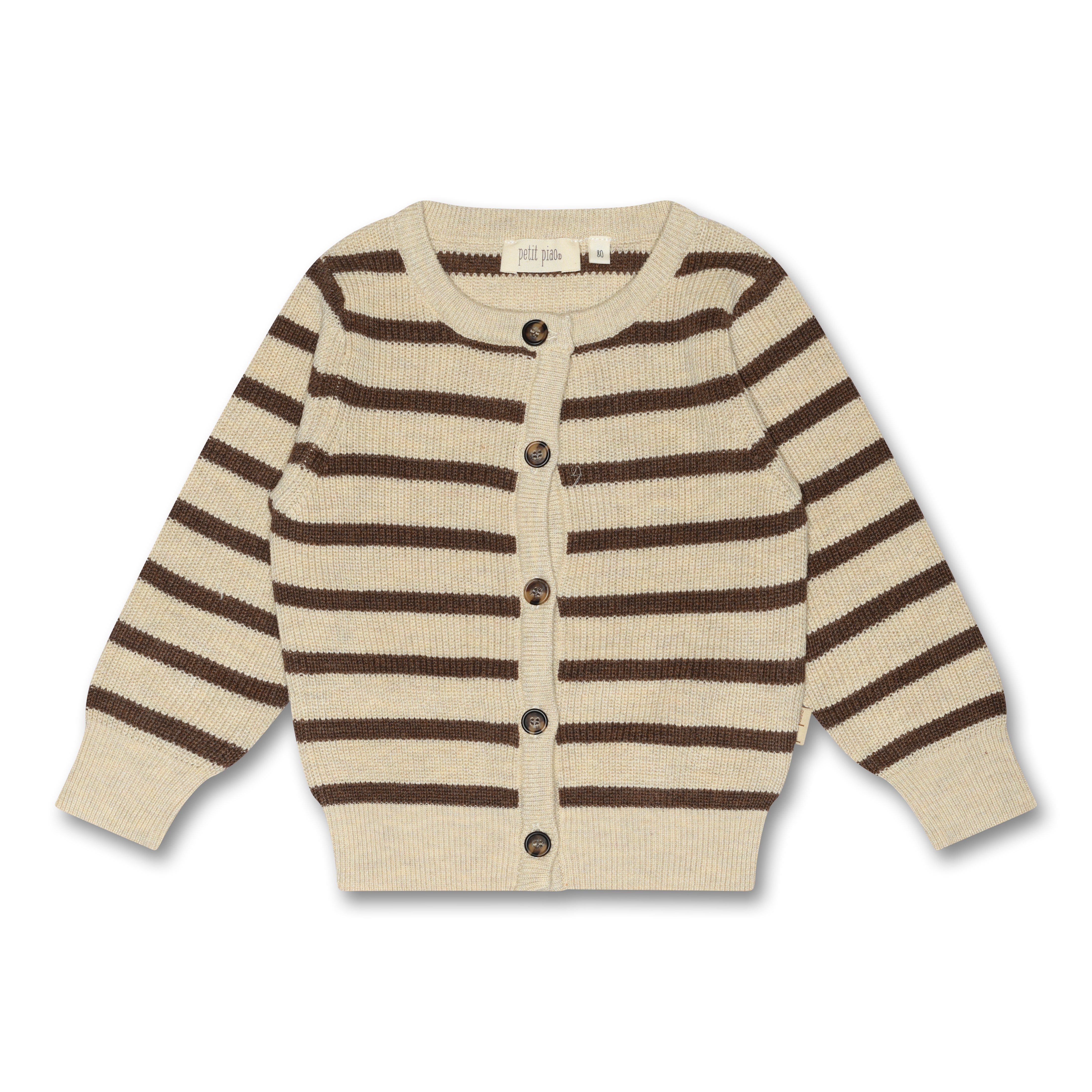 Petit Piao Cardigan Knit Pattern Stripe - Off White/ Brown Melange