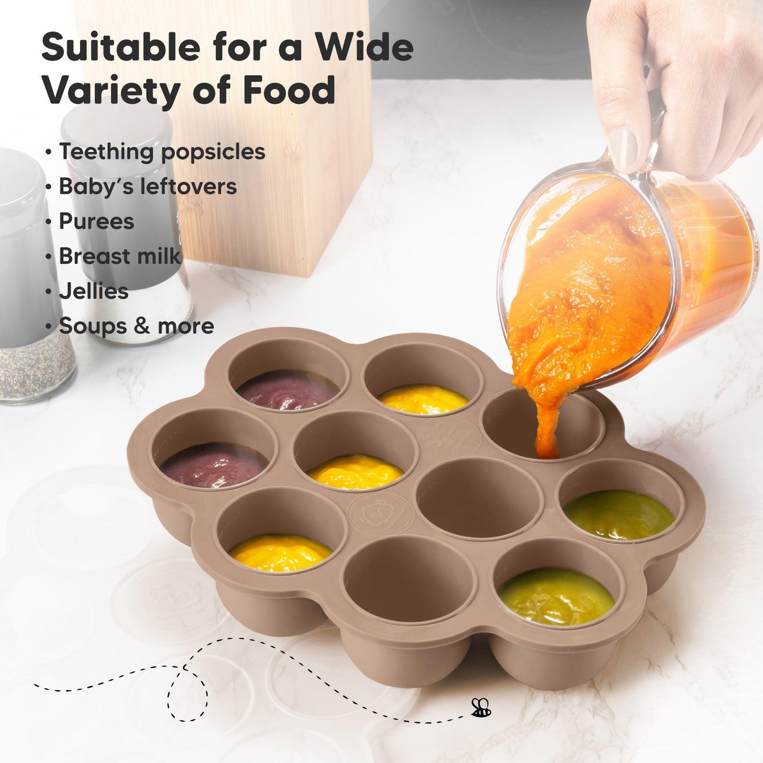 KeaBabies Pods Prep Silicone Baby Food Freezer Tray with Lid