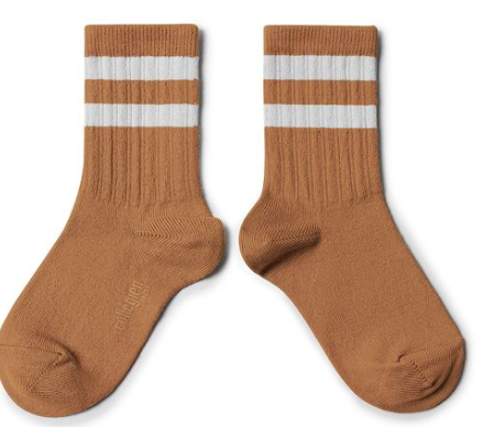 Collegien Nico Ribbed Varsity Crew Socks - Caramel au Beurre Salé